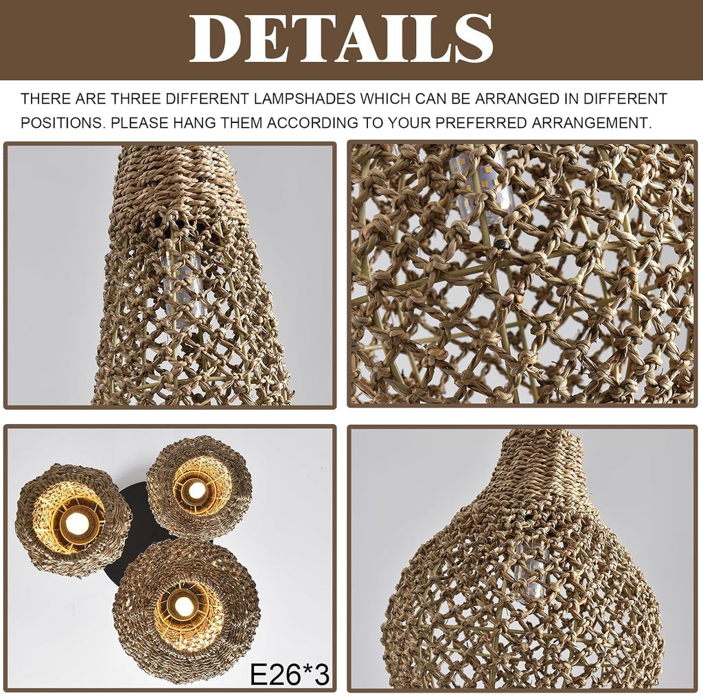 3-Light Rattan Farmhouse Chandelier