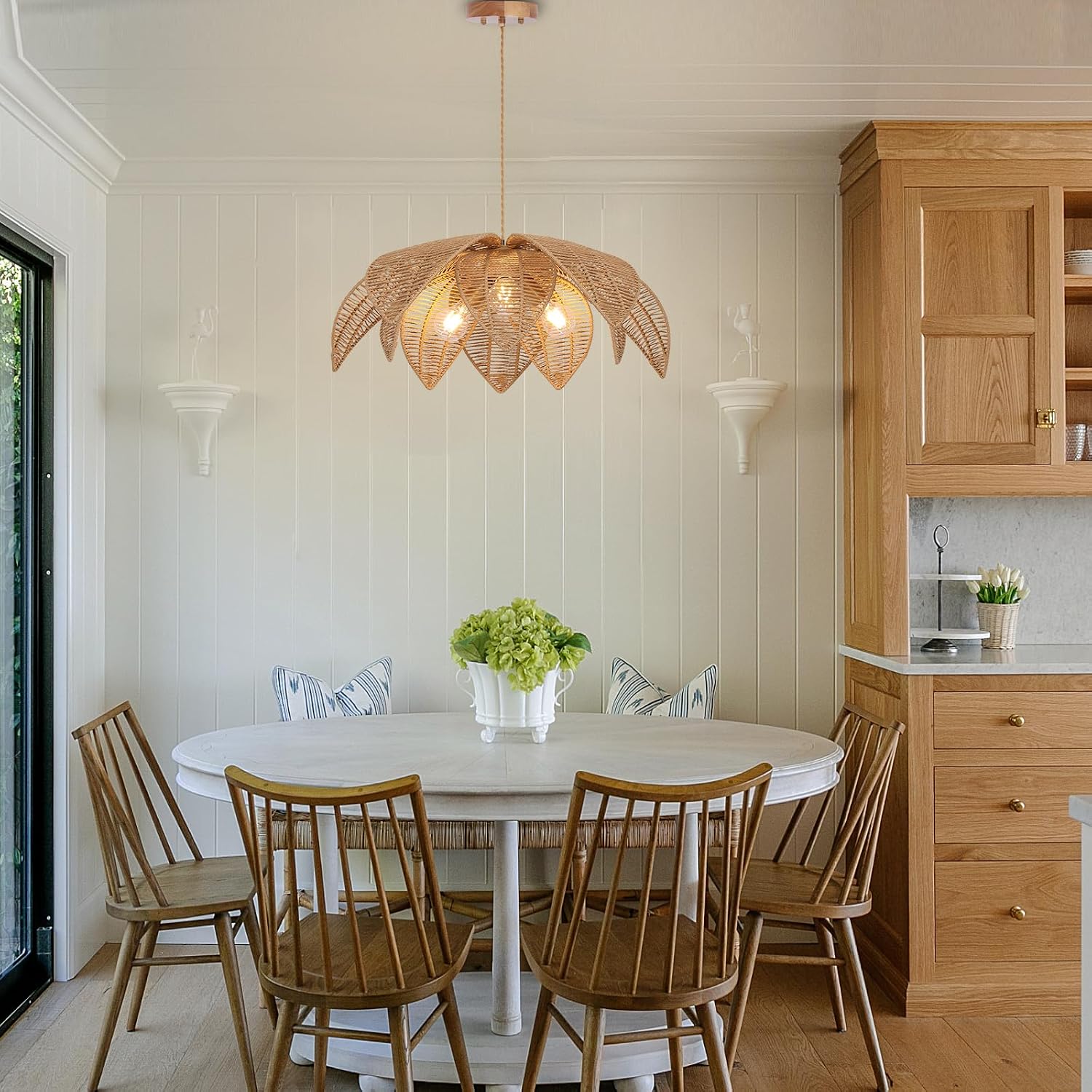 24" 3-Light Rattan Farmhouse Chandelier