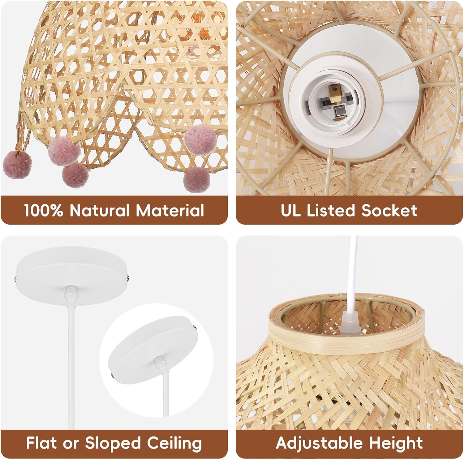 15.7" Boho Bamboo Rattan Pendant Light