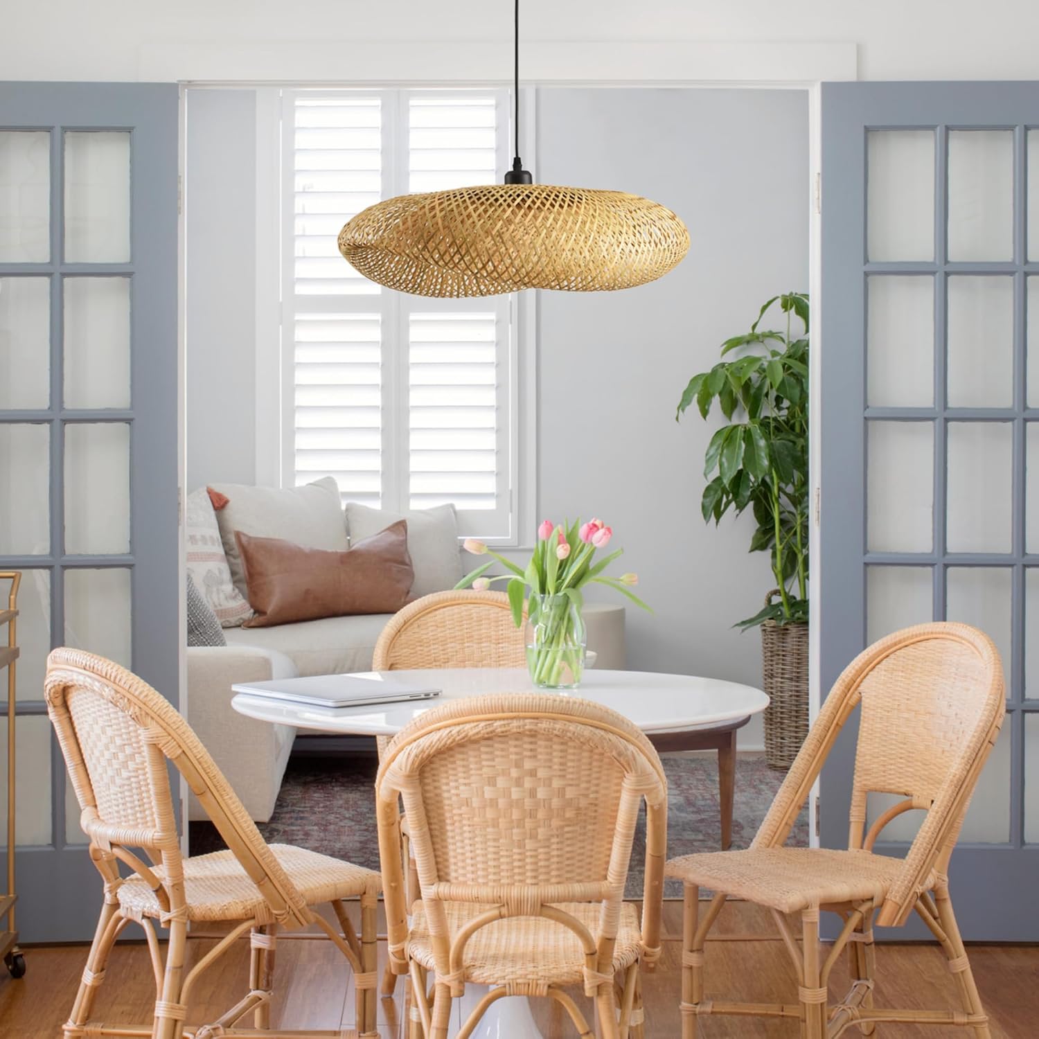 19.7" Farmhouse Bamboo Rattan Pendant Light