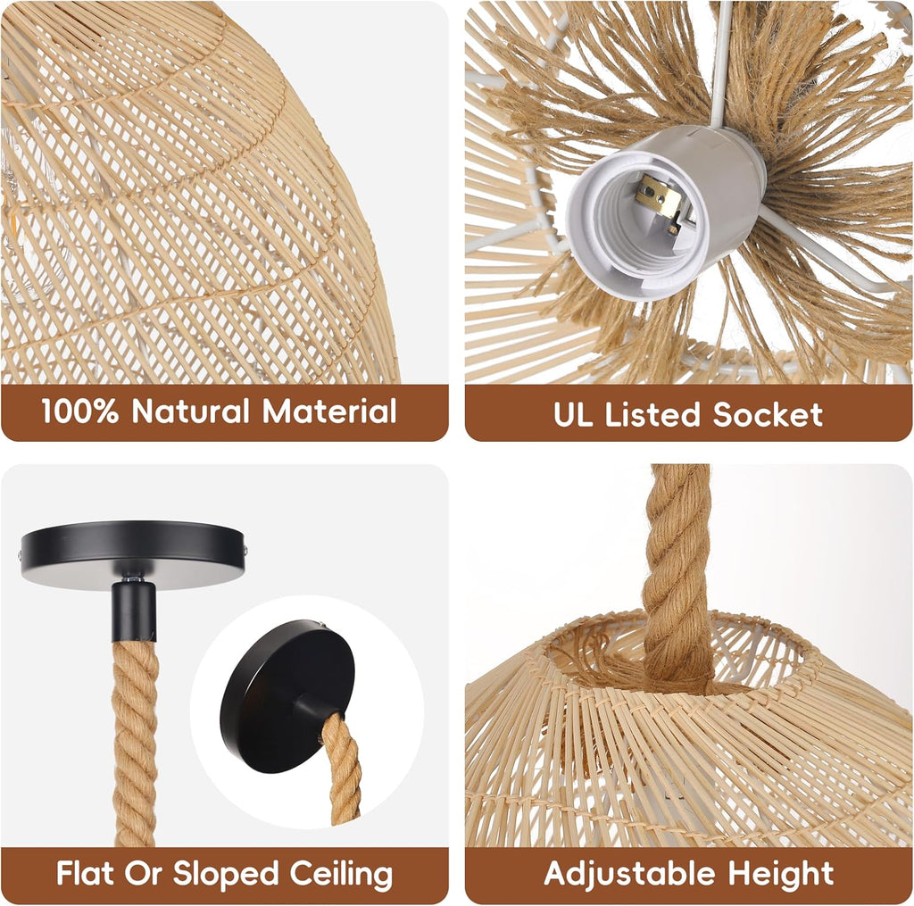 13.7" Boho Rattan Pendant Light