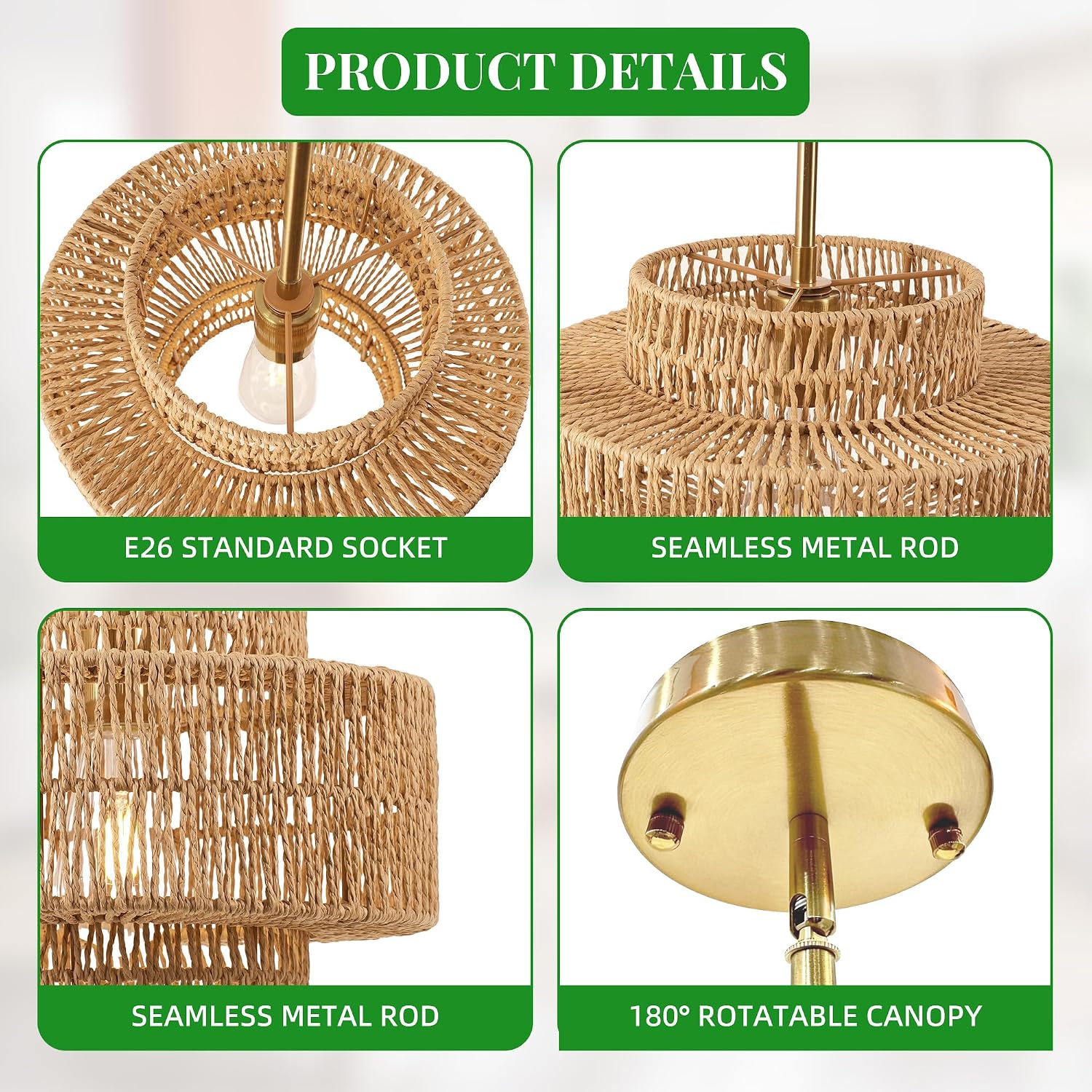 12.4" Boho Rattan Chandelier