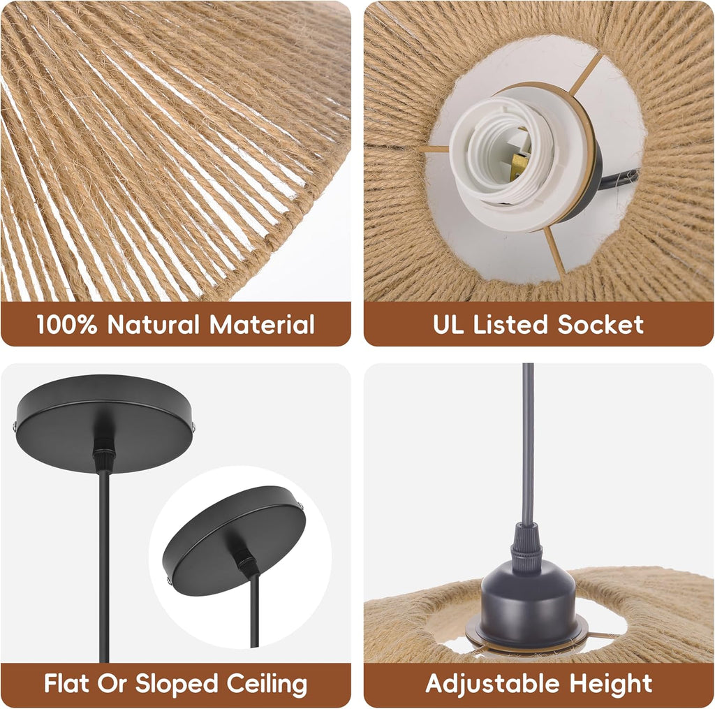19.6" Boho Rope Farmhouse Pendant Light