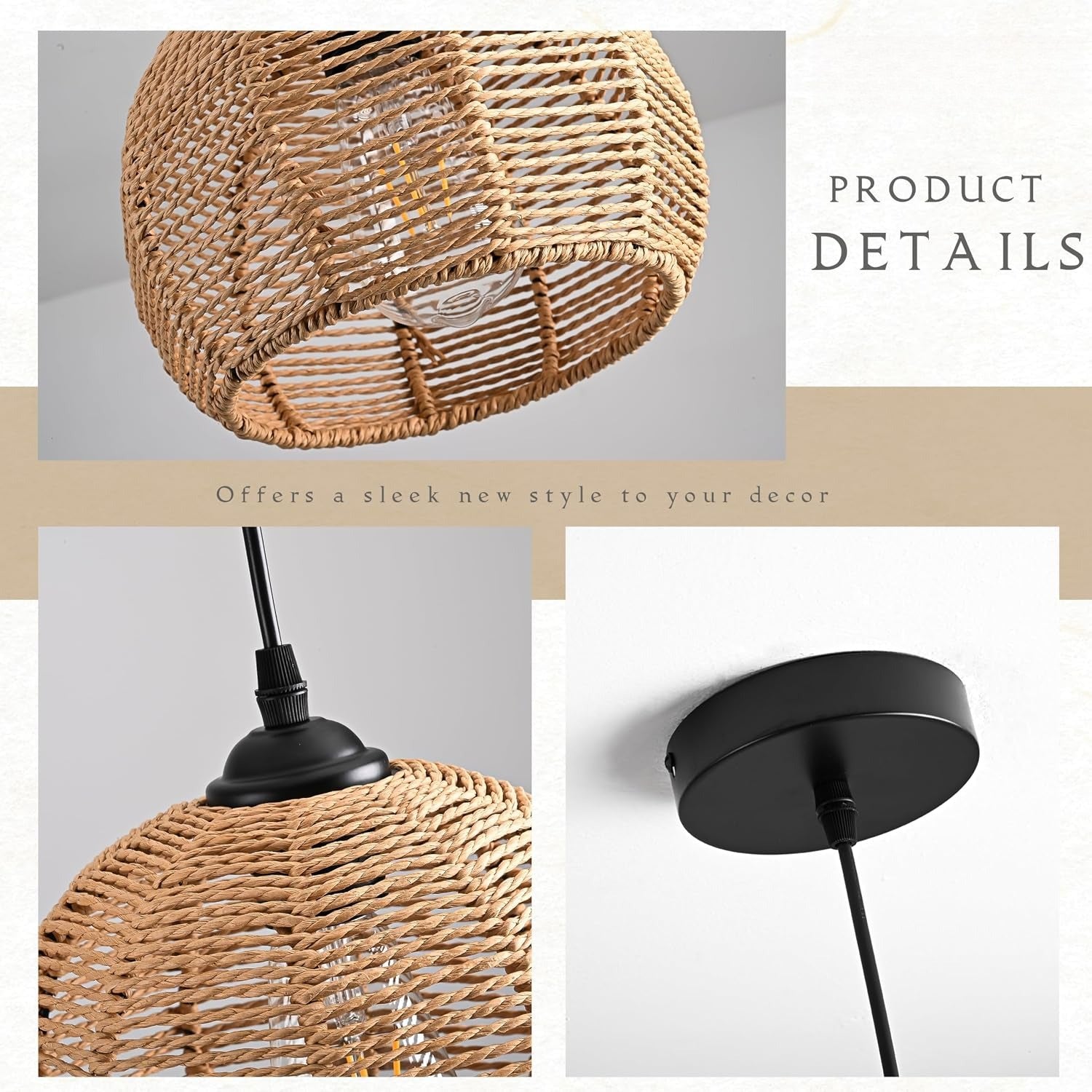 Mini Hemp Rope Woven Boho Pendant Light