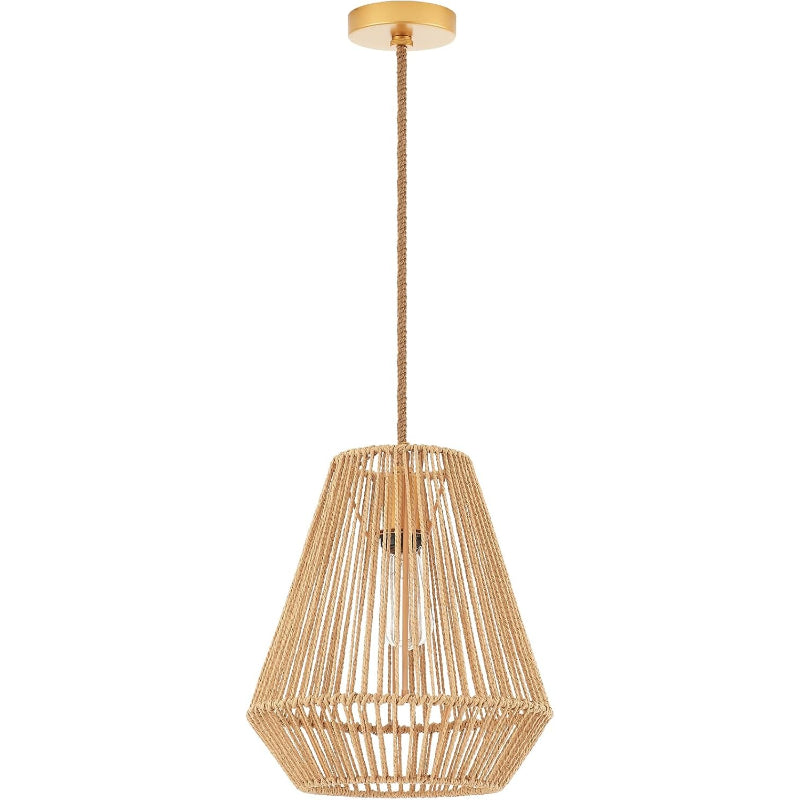 12" Rattan Basket Woven Pendant Light