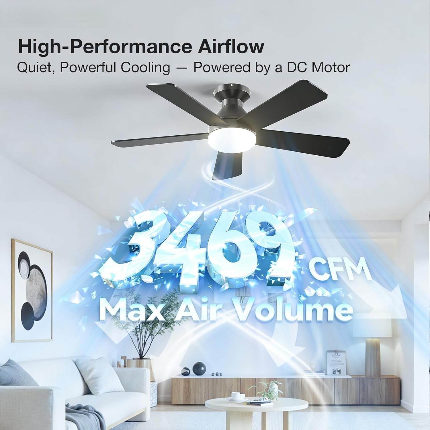 42" Black Smart Low Profile Ceiling Fan with Light