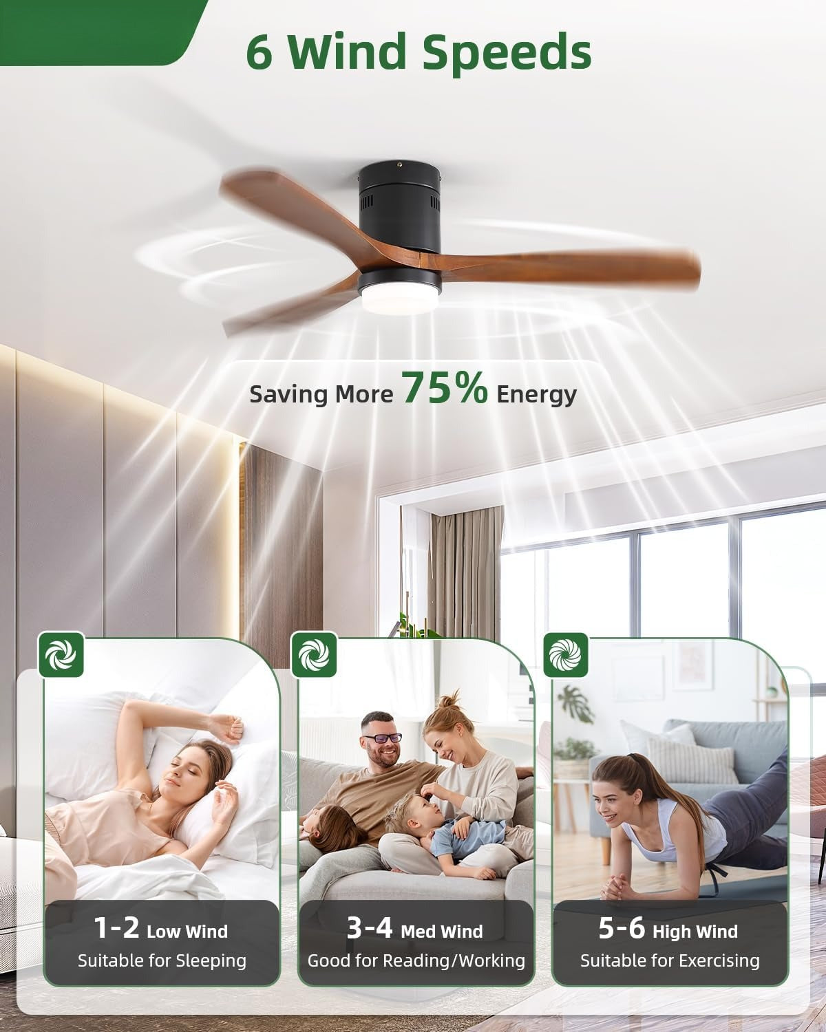 52" Low Profile Smart Ceiling Fan with Light